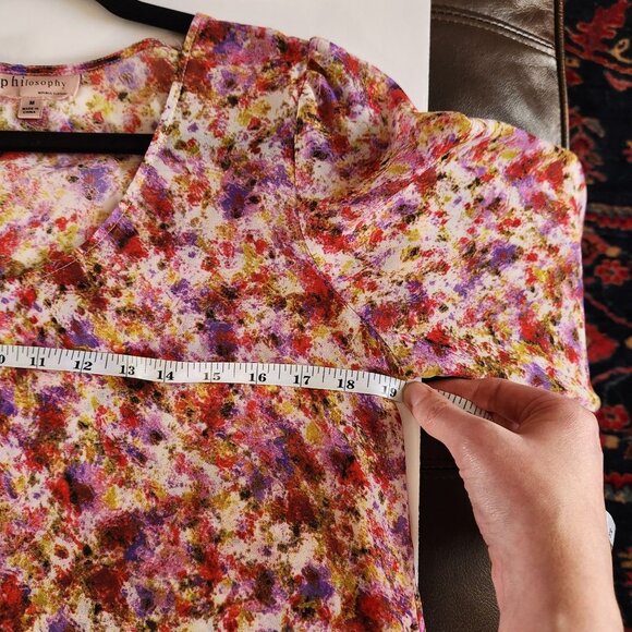 PHILOSOPHY Floral Sheer Blouse SZ M Ditzy Flower Print High-Low Watercolor Sunse - Picture 6 of 10